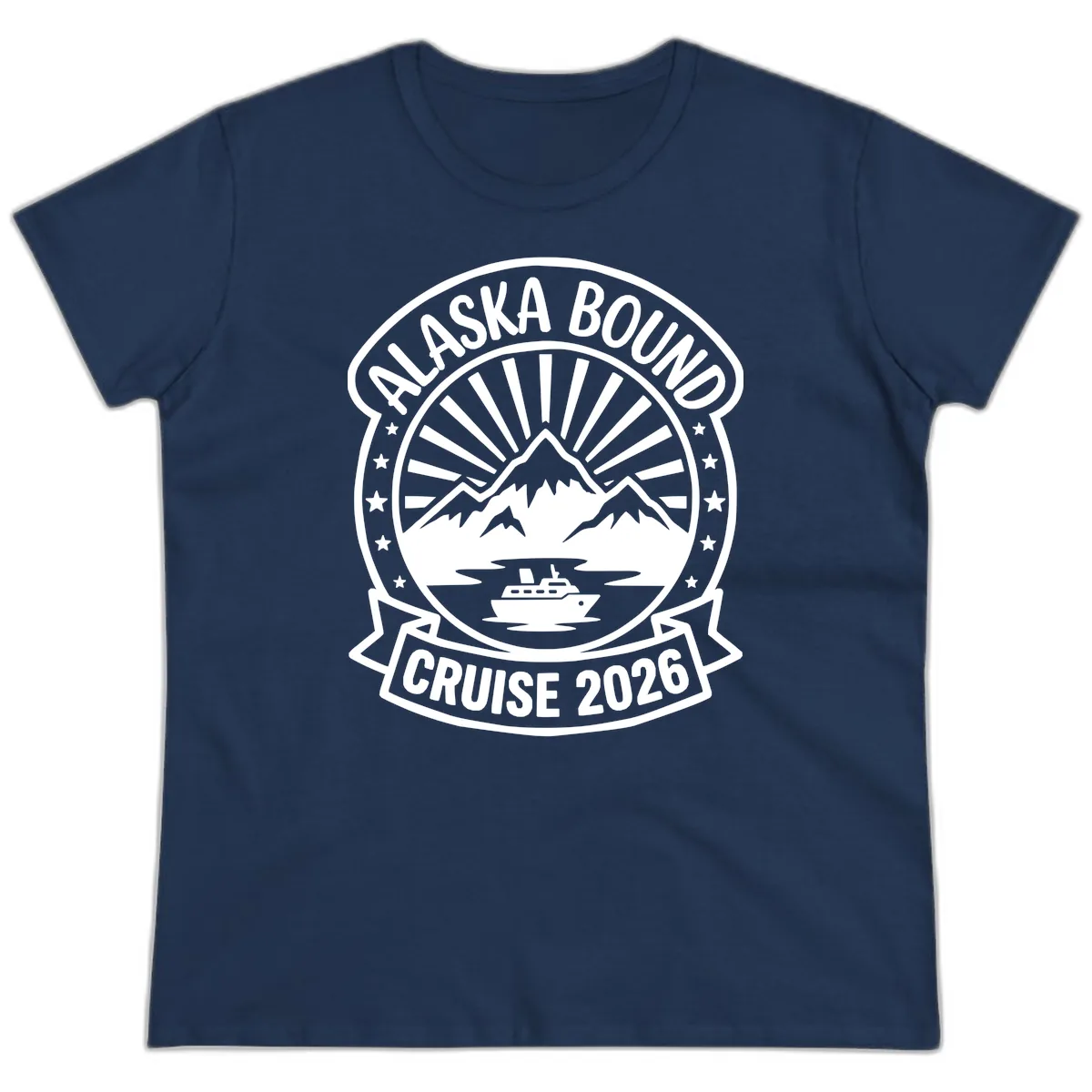 Alaska Bound Cruise 2026 Badge Ladies Tee in Navy