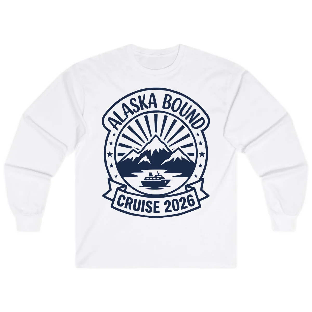 Alaska Bound Cruise 2026 Badge Long Sleeve in White