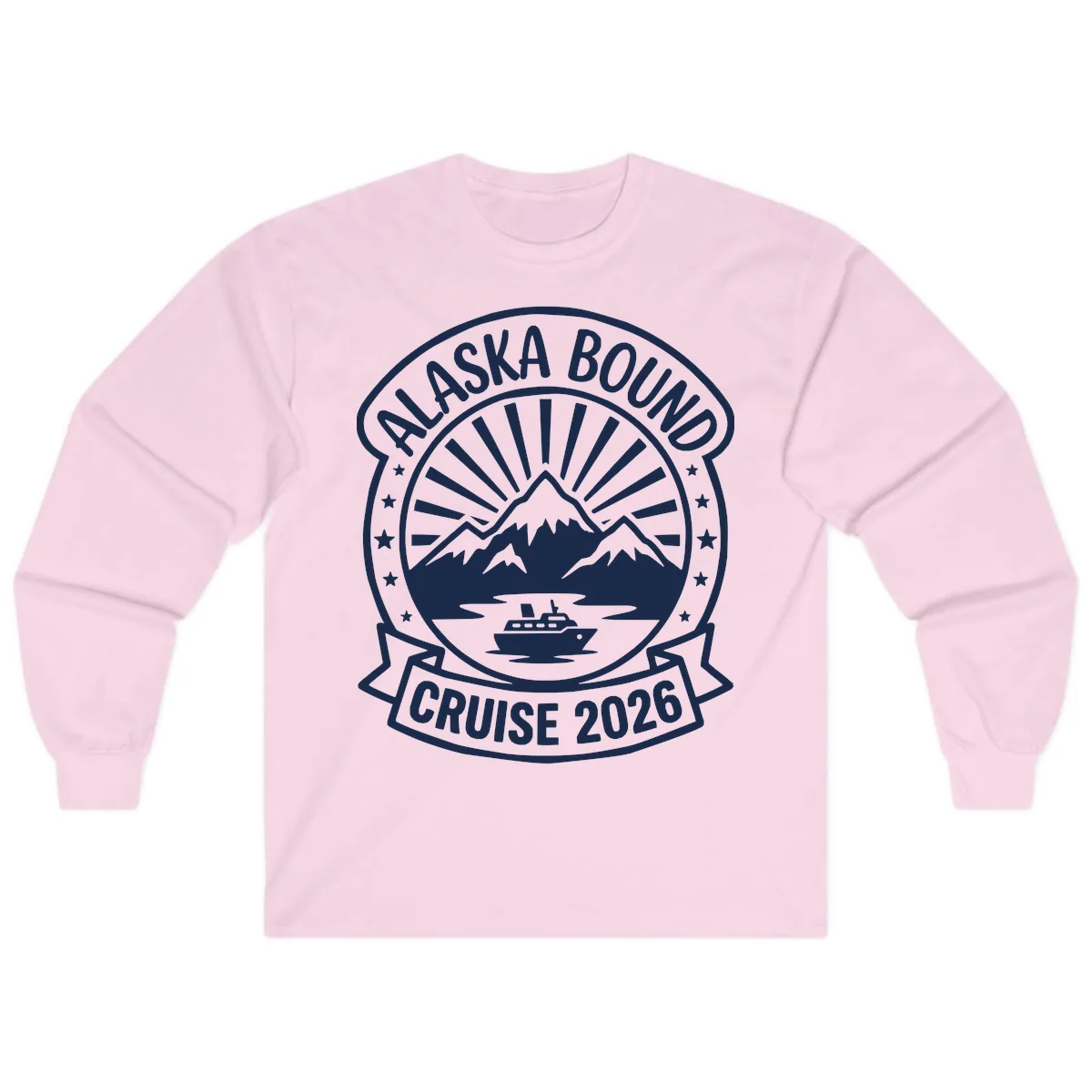 Alaska Bound Cruise 2026 Badge Long Sleeve in Light Pink