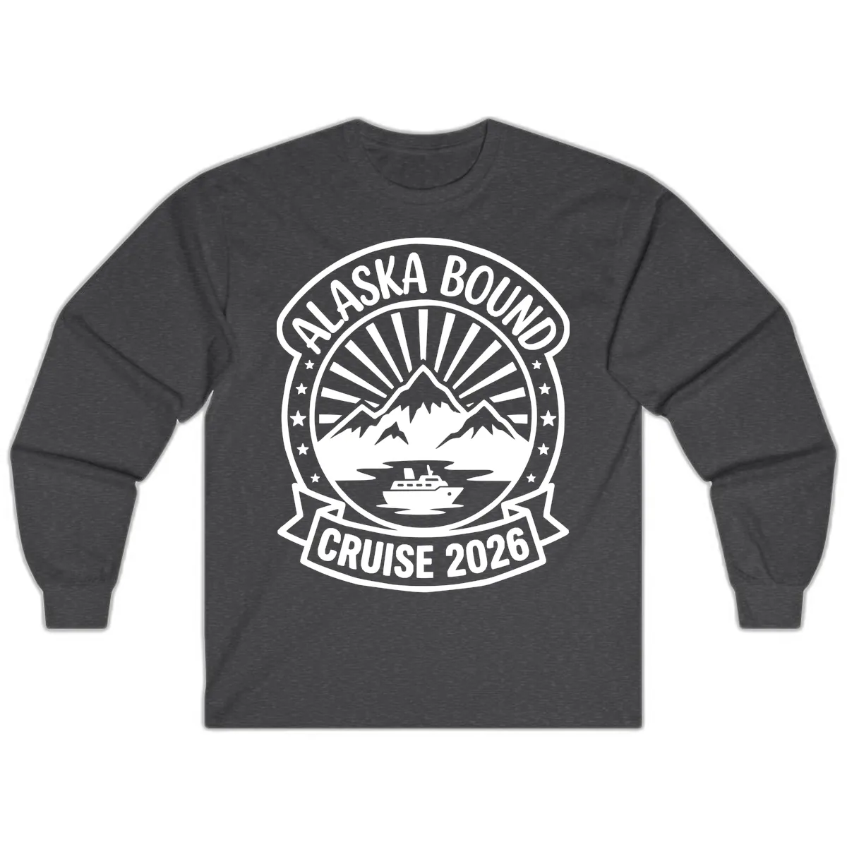 Alaska Bound Cruise 2026 Badge Long Sleeve in Dark Heather