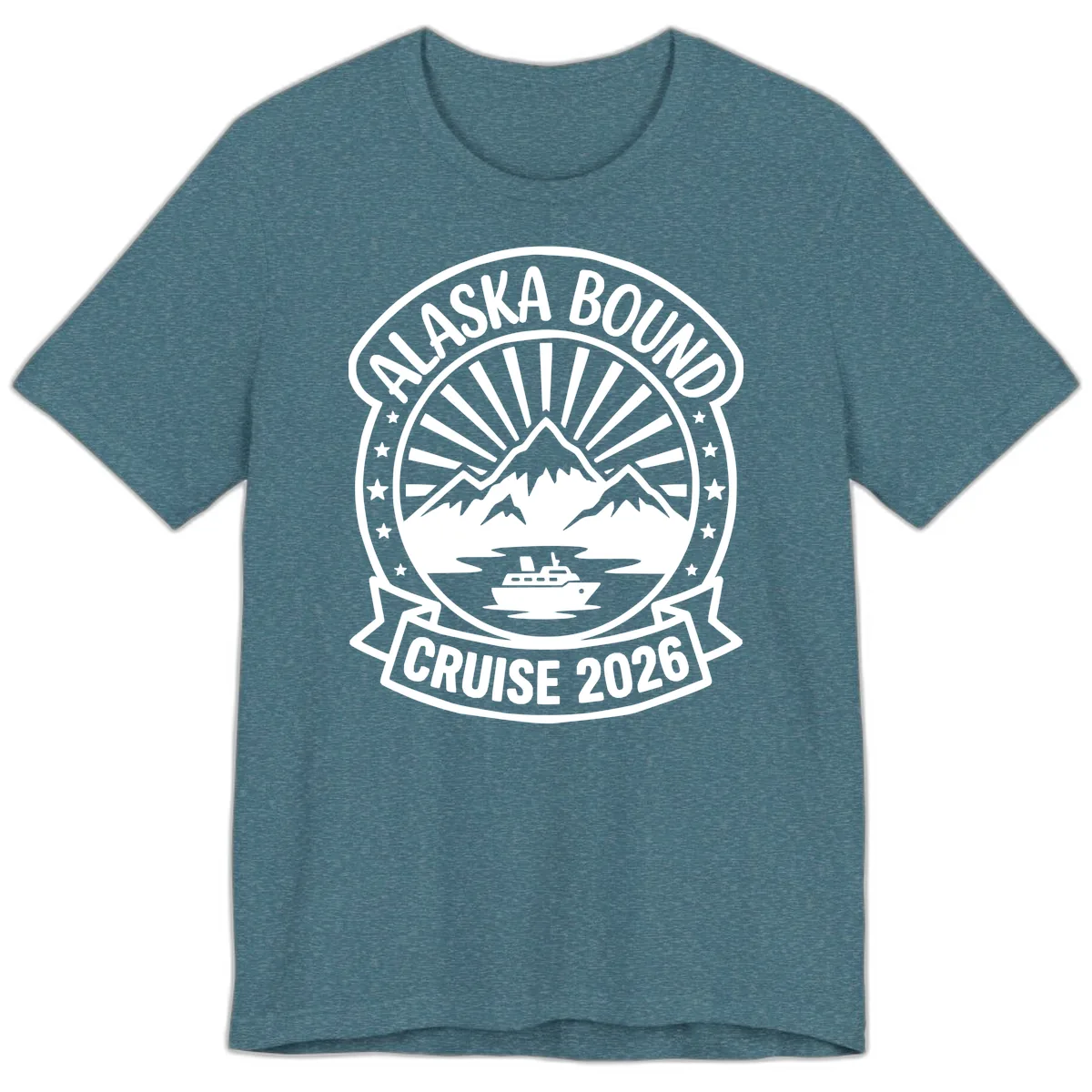 Alaska Bound Cruise 2026 Badge Premium T-Shirt in Heather Deep Teal
