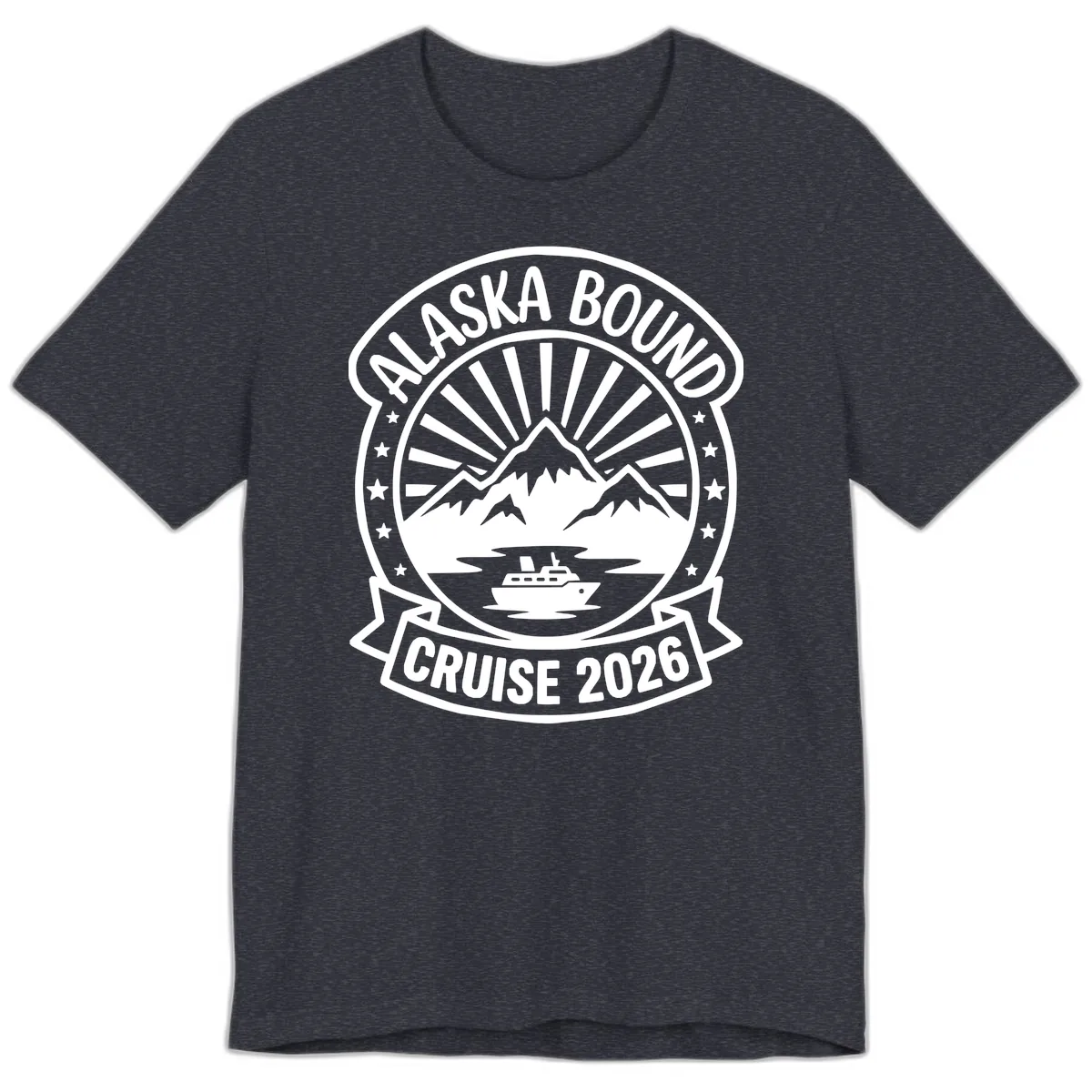 Alaska Bound Cruise 2026 Badge Premium T-Shirt in Heather Navy