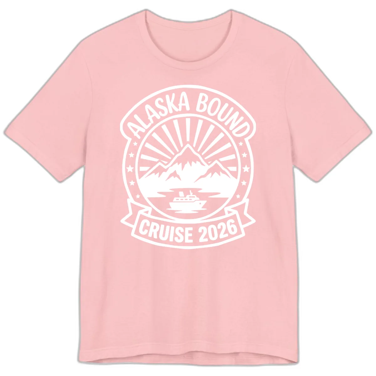 Alaska Bound Cruise 2026 Badge Premium T-Shirt in Pink