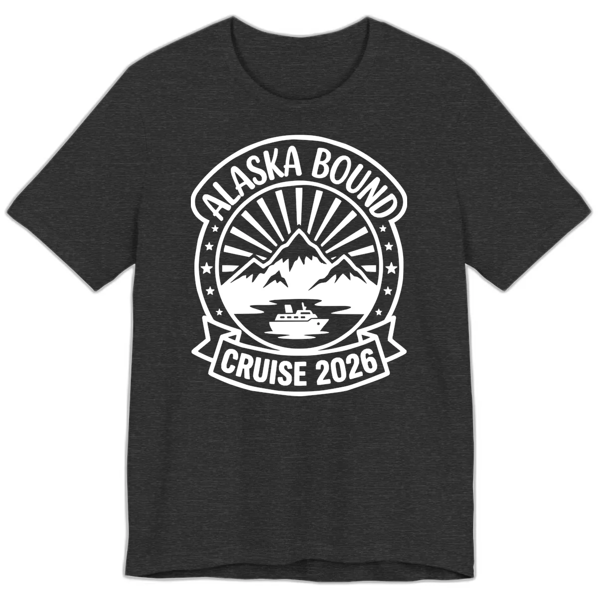 Alaska Bound Cruise 2026 Badge Premium T-Shirt in Dark Grey Heather