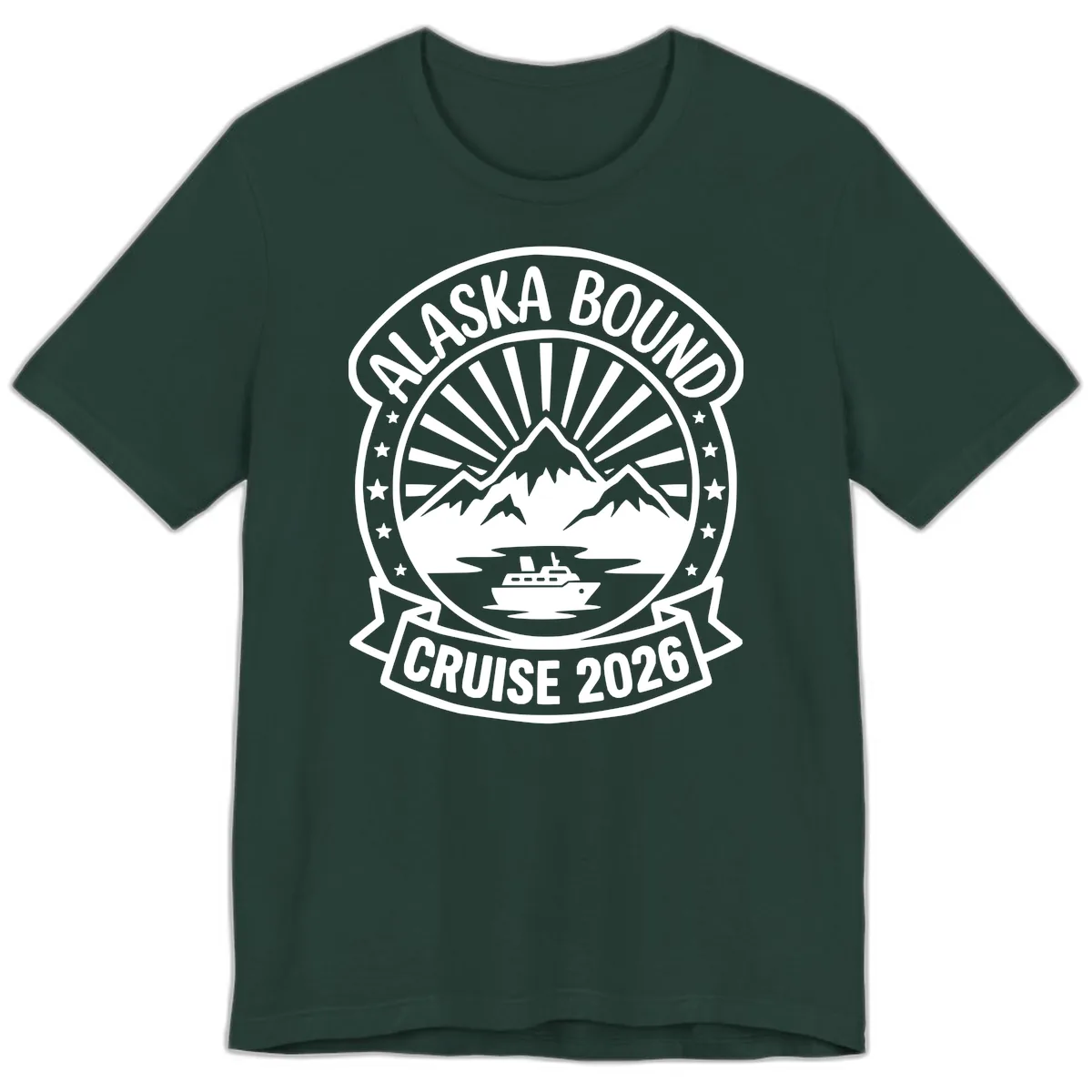 Alaska Bound Cruise 2026 Badge Premium T-Shirt in Forest