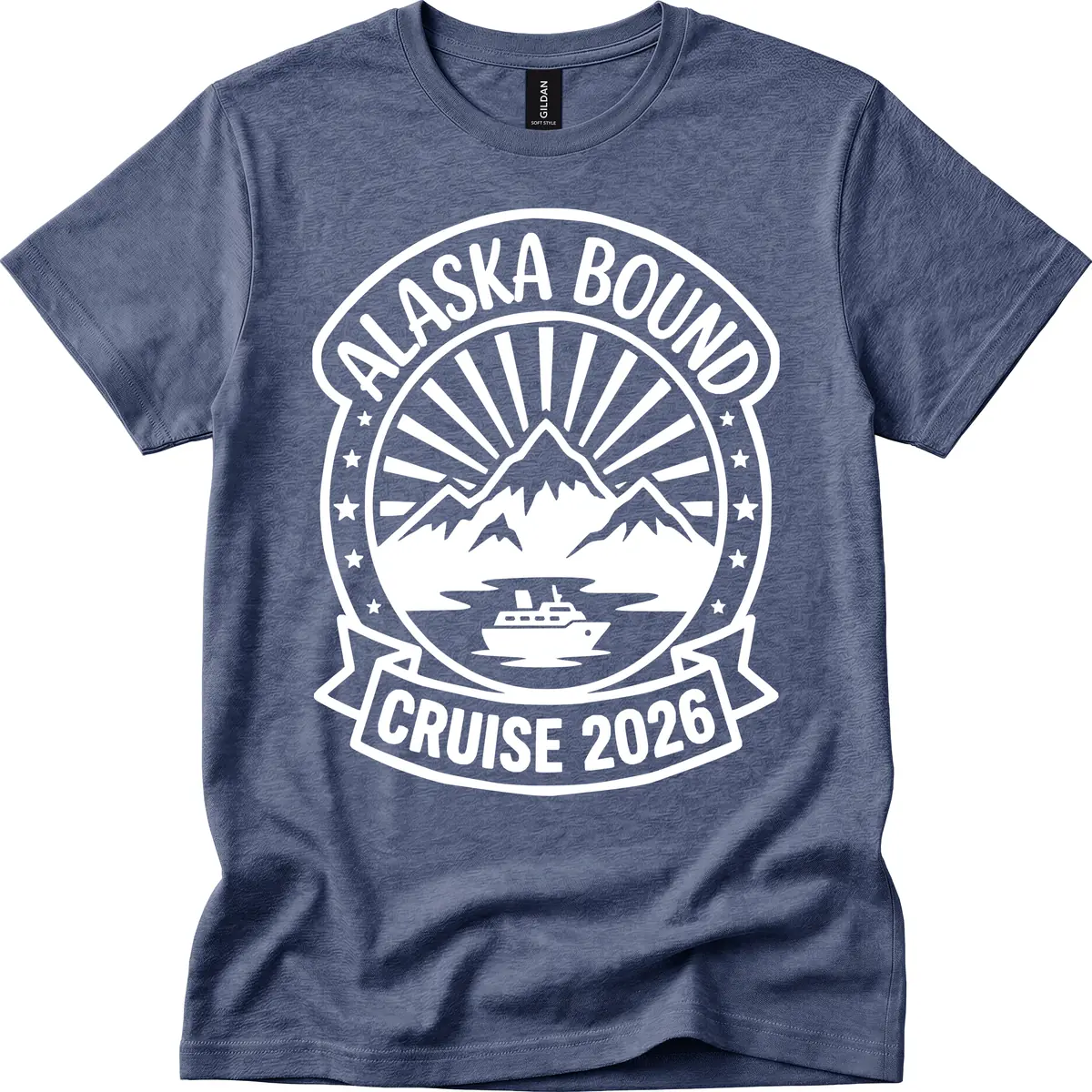 Alaska Bound Cruise 2026 Badge T-Shirt in Heather Navy