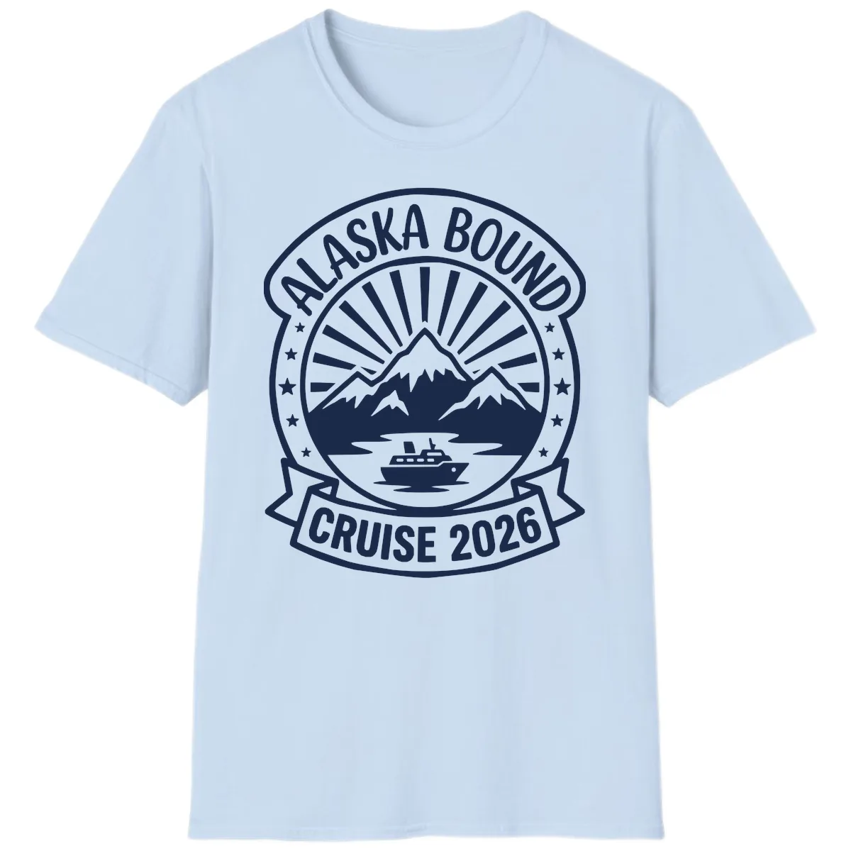 Alaska Bound Cruise 2026 Badge T-Shirt in Light Blue