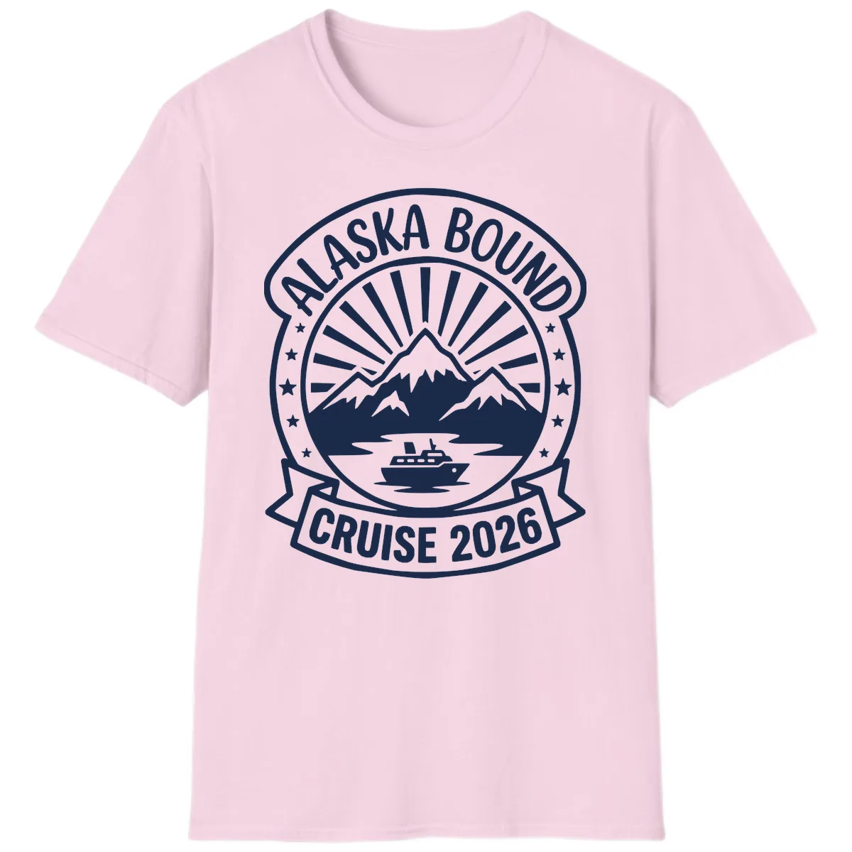Alaska Bound Cruise 2026 Badge T-Shirt in Light Pink
