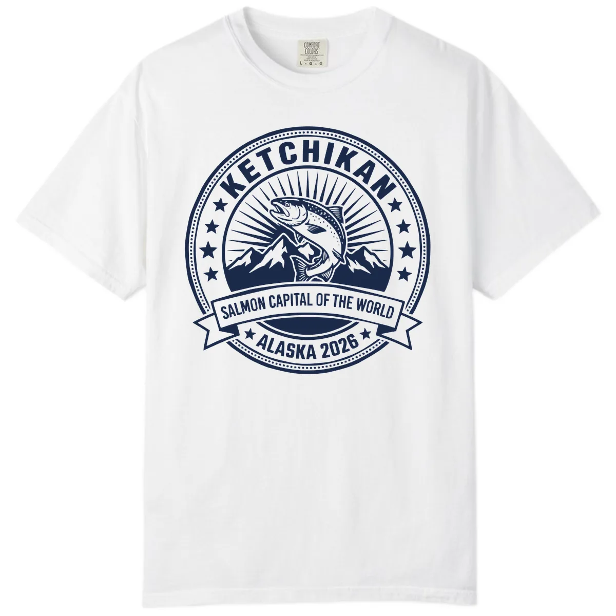 Ketchikan Salmon Capital Badge Comfort Color in White