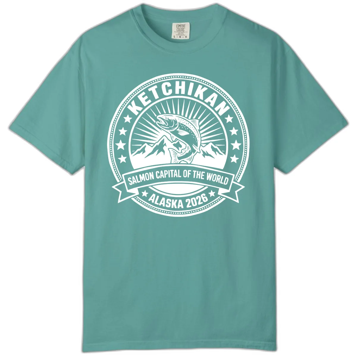 Ketchikan Salmon Capital Badge Comfort Color in Seafoam