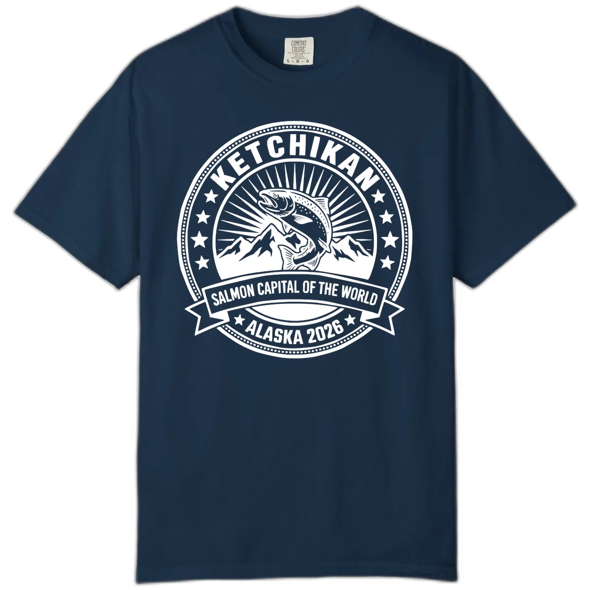 Ketchikan Salmon Capital Badge Comfort Color in True Navy