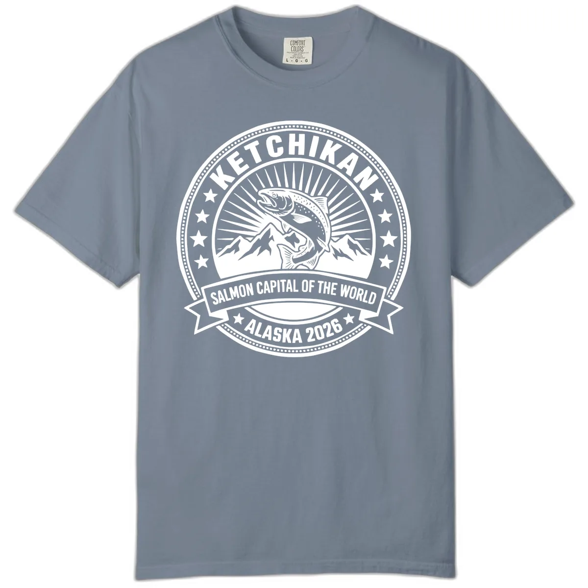 Ketchikan Salmon Capital Badge Comfort Color in Blue Jean