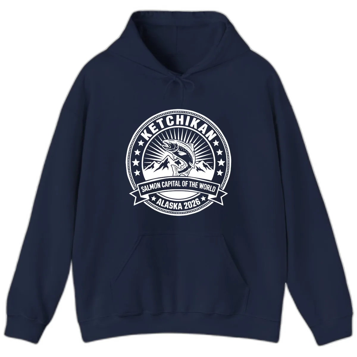 Ketchikan Salmon Capital Badge Hoodie in Navy