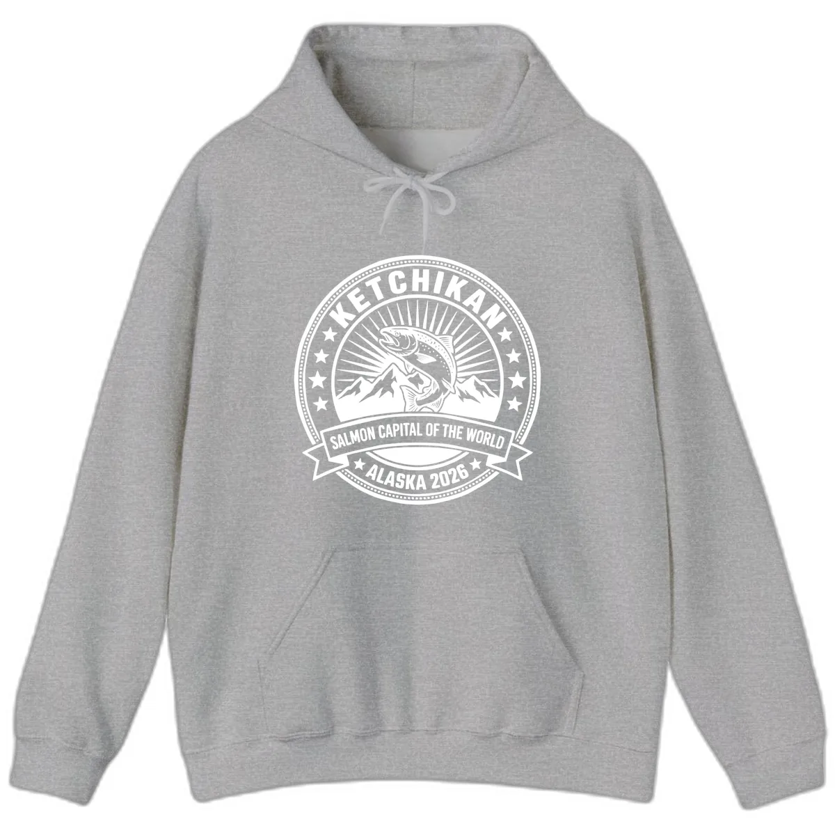 Ketchikan Salmon Capital Badge Hoodie in Sport Grey