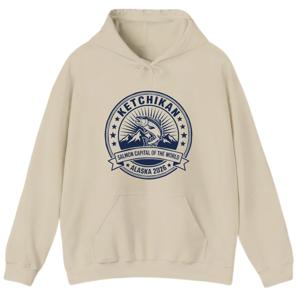 Ketchikan Salmon Capital Badge Hoodie in Sand