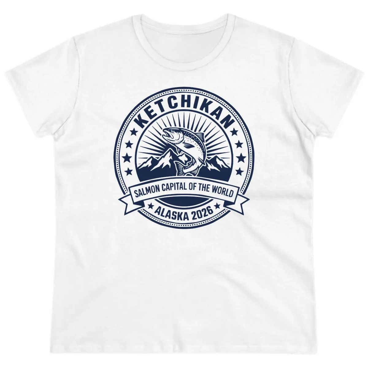 Ketchikan Salmon Capital Badge Ladies Tee in White