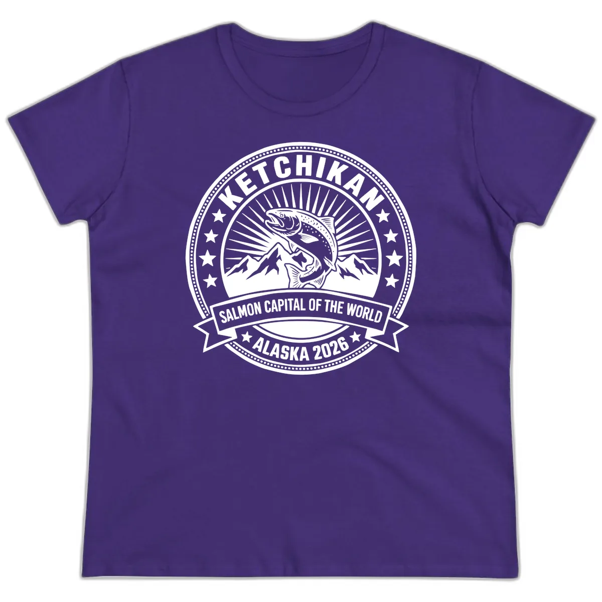 Ketchikan Salmon Capital Badge Ladies Tee in Purple