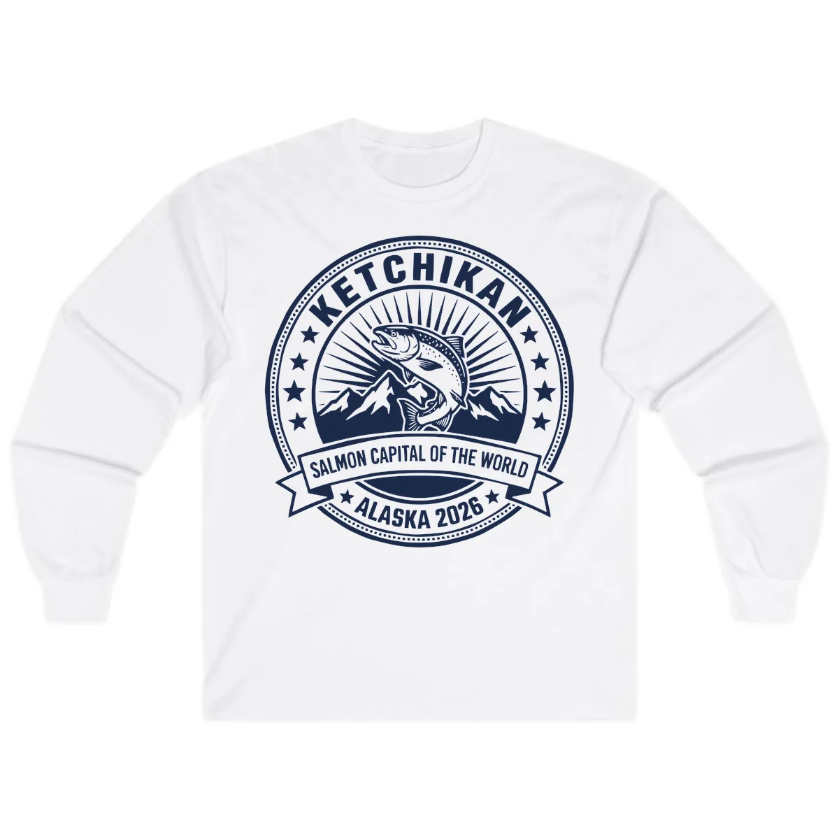 Ketchikan Salmon Capital Badge Long Sleeve in White