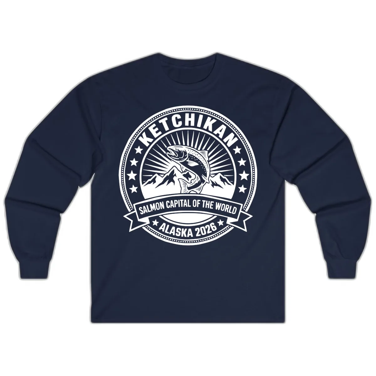Ketchikan Salmon Capital Badge Long Sleeve in Navy