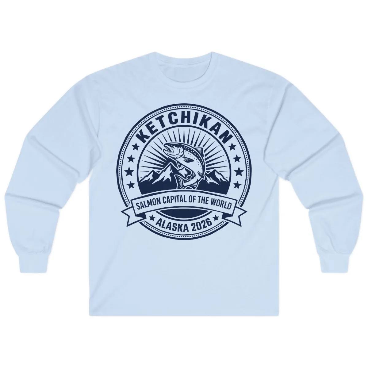 Ketchikan Salmon Capital Badge Long Sleeve in Light Blue