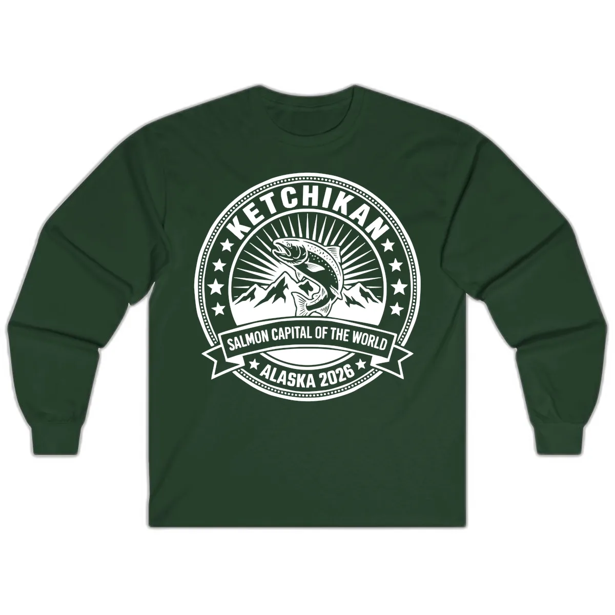 Ketchikan Salmon Capital Badge Long Sleeve in Forest Green