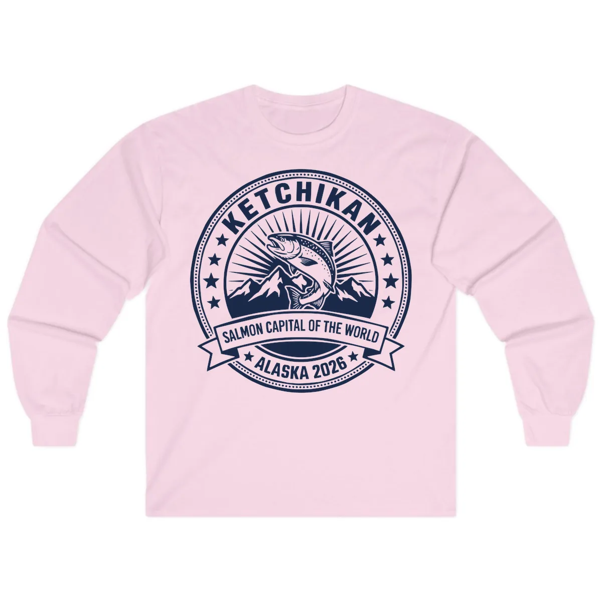 Ketchikan Salmon Capital Badge Long Sleeve in Light Pink