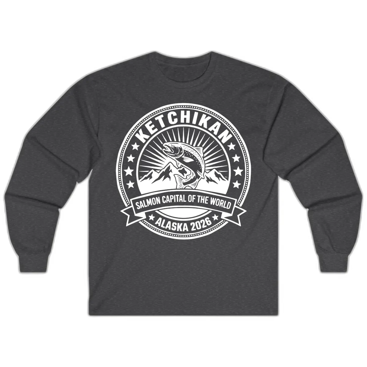 Ketchikan Salmon Capital Badge Long Sleeve in Dark Heather