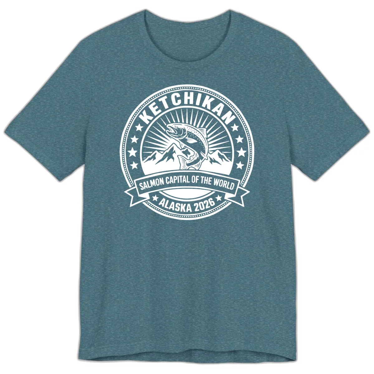 Ketchikan Salmon Capital Badge Premium T-Shirt in Heather Deep Teal