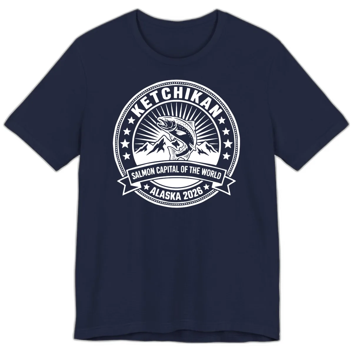 Ketchikan Salmon Capital Badge Premium T-Shirt in Navy