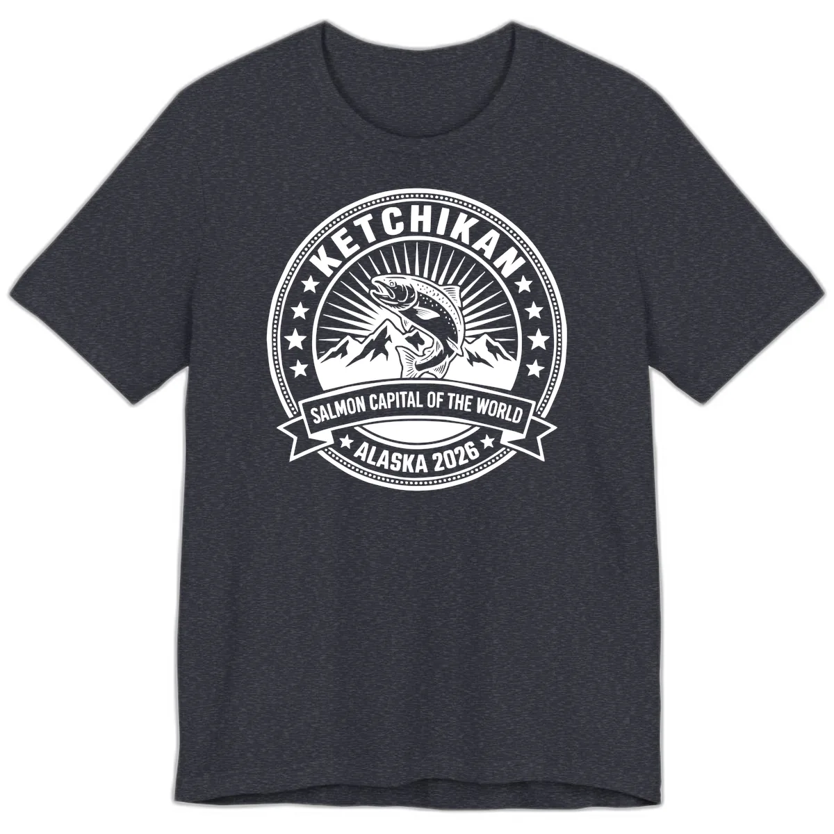 Ketchikan Salmon Capital Badge Premium T-Shirt in Heather Navy