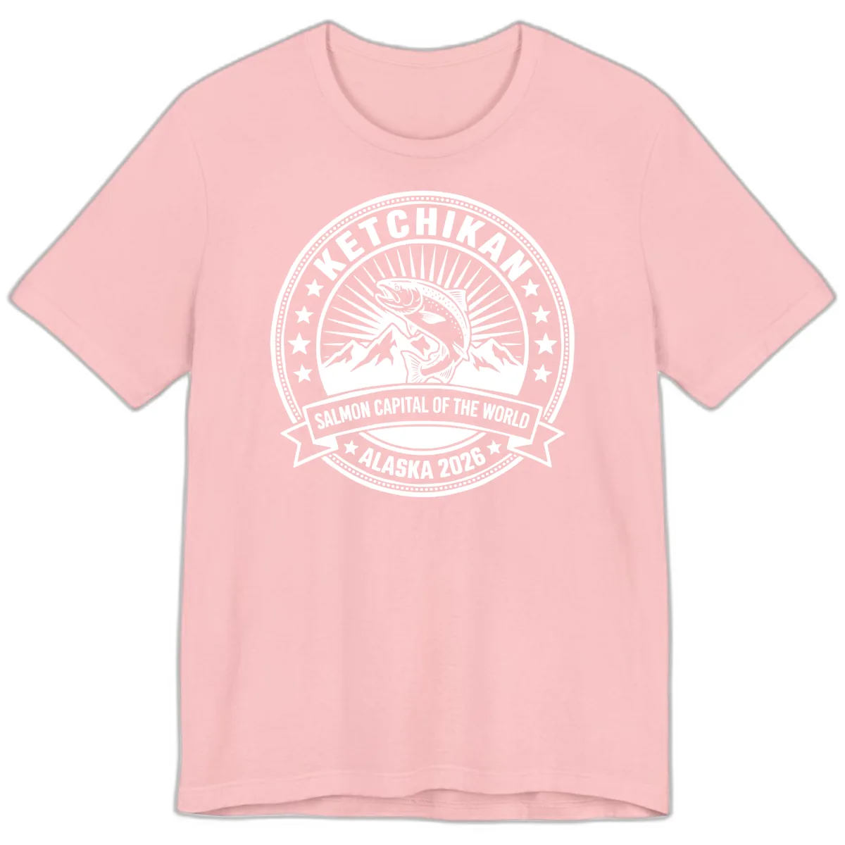Ketchikan Salmon Capital Badge Premium T-Shirt in Pink