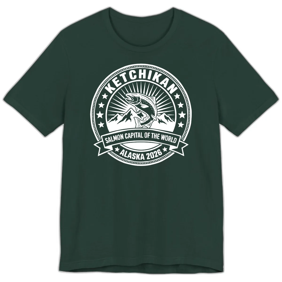 Ketchikan Salmon Capital Badge Premium T-Shirt in Forest