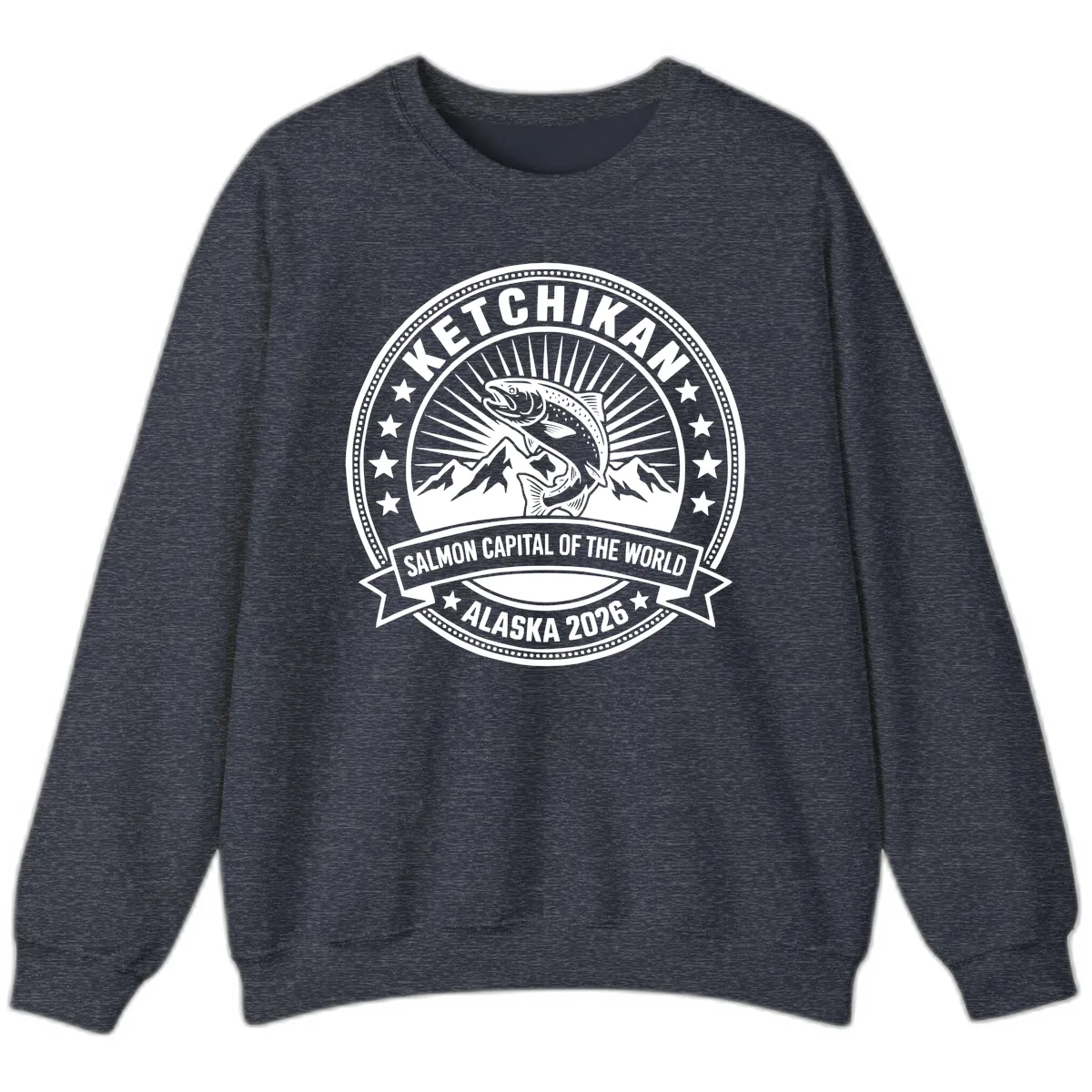 Ketchikan Salmon Capital Badge Sweatshirt in Heather Sport Dark Navy