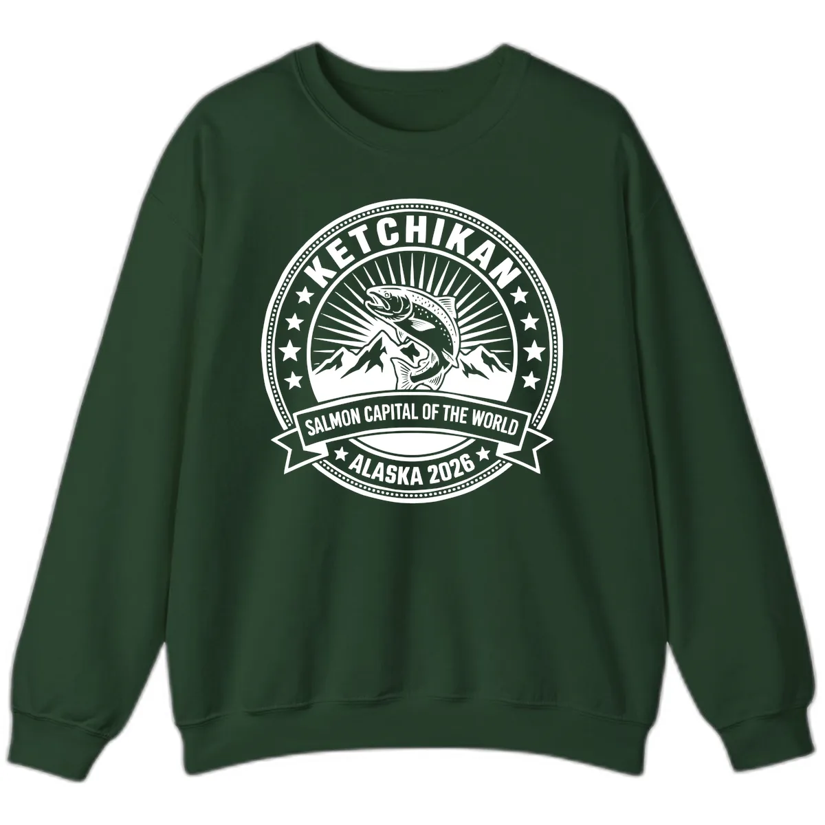 Ketchikan Salmon Capital Badge Sweatshirt in Forest Green