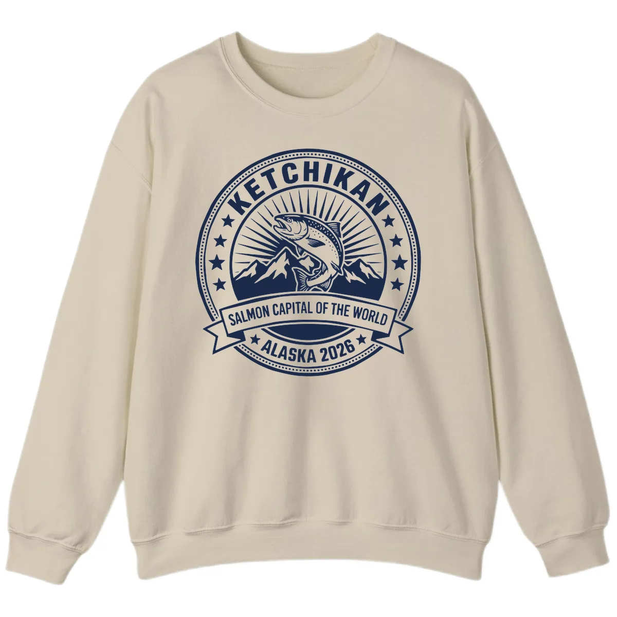Ketchikan Salmon Capital Badge Sweatshirt in Sand