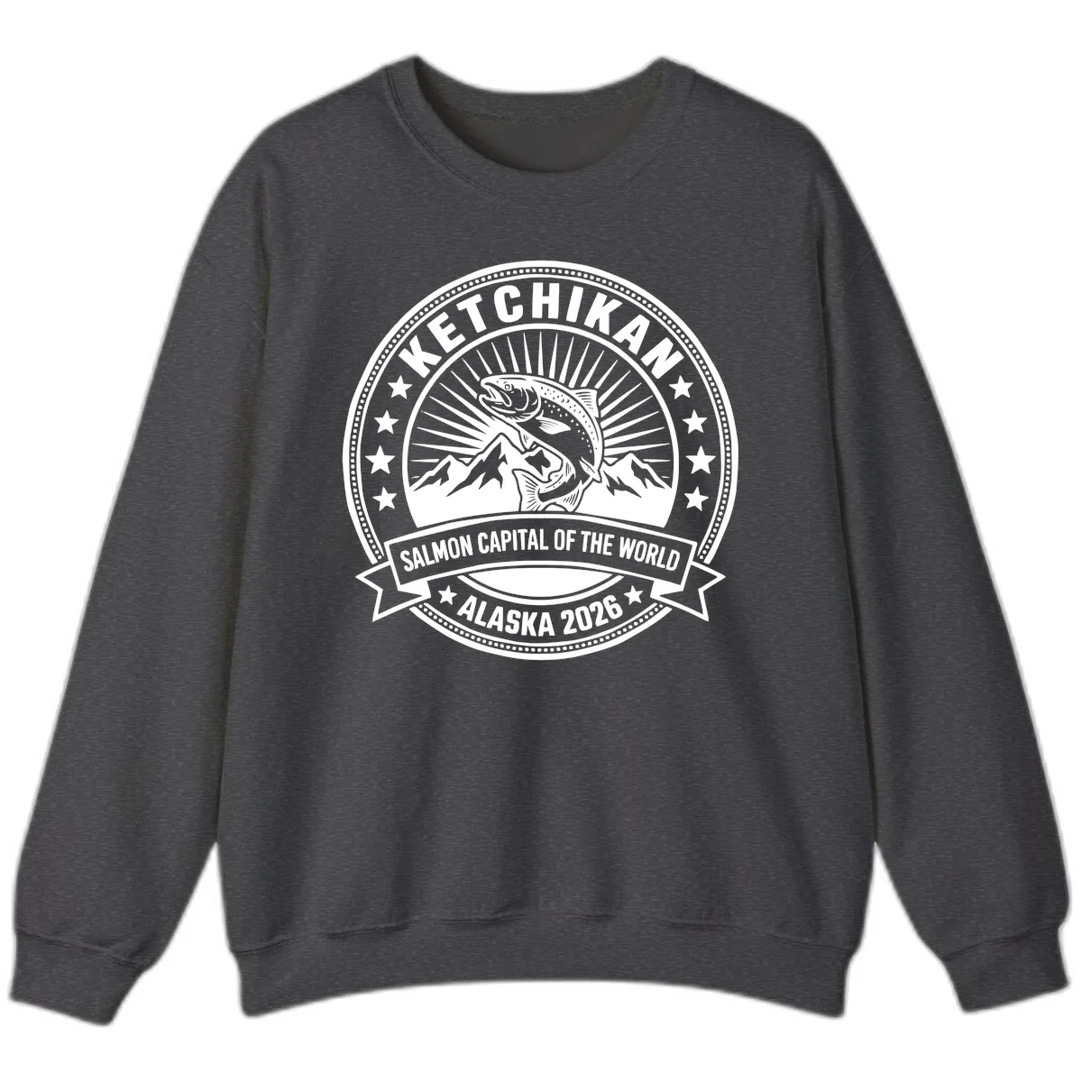 Ketchikan Salmon Capital Badge Sweatshirt in Dark Heather