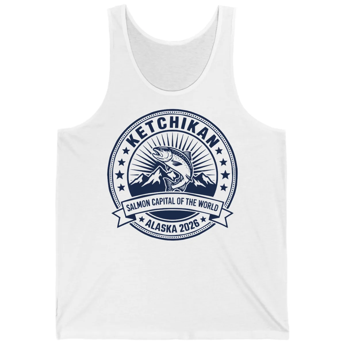 Ketchikan Salmon Capital Badge Tank in White