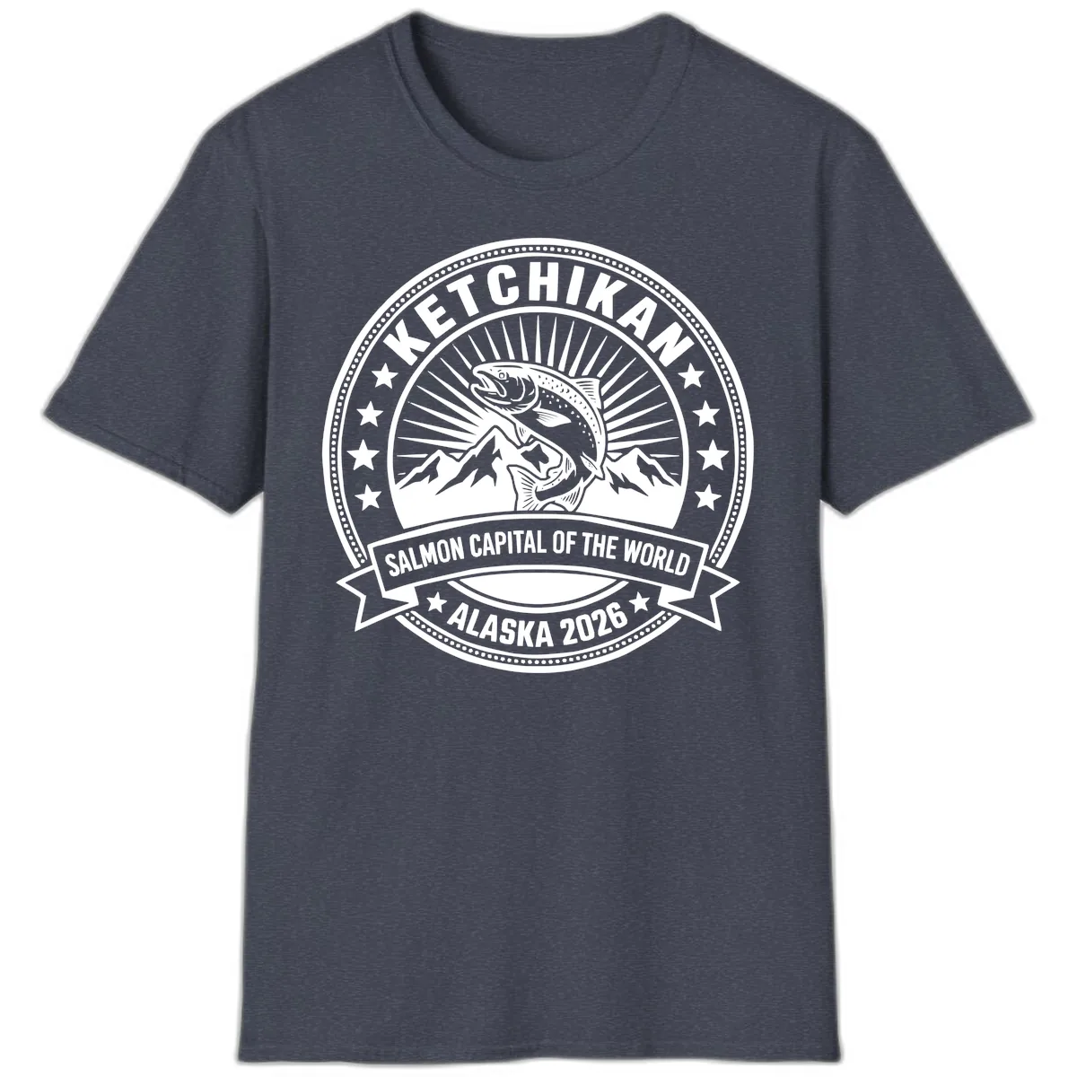 Ketchikan Salmon Capital Badge T-Shirt in Heather Navy