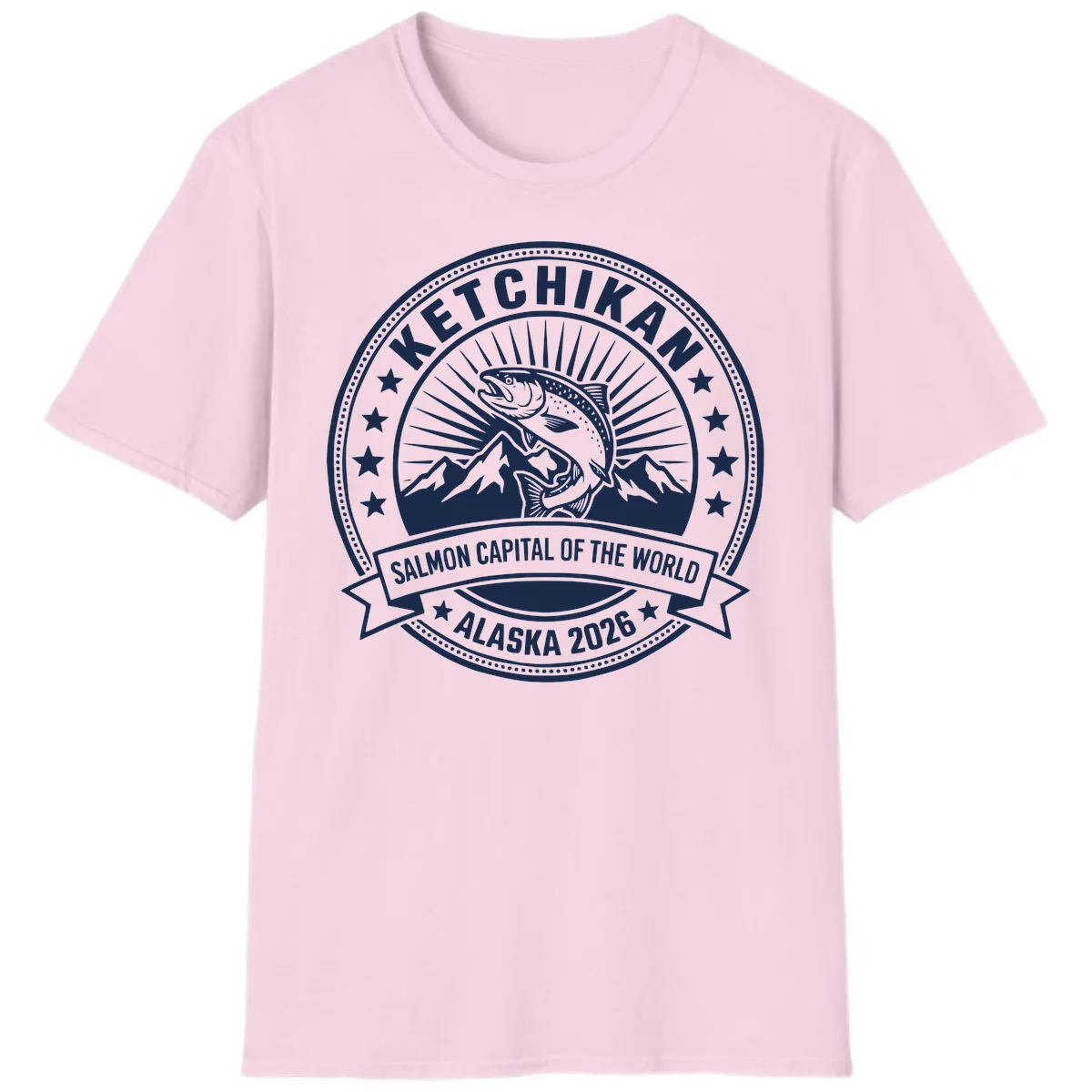 Ketchikan Salmon Capital Badge T-Shirt in Light Pink