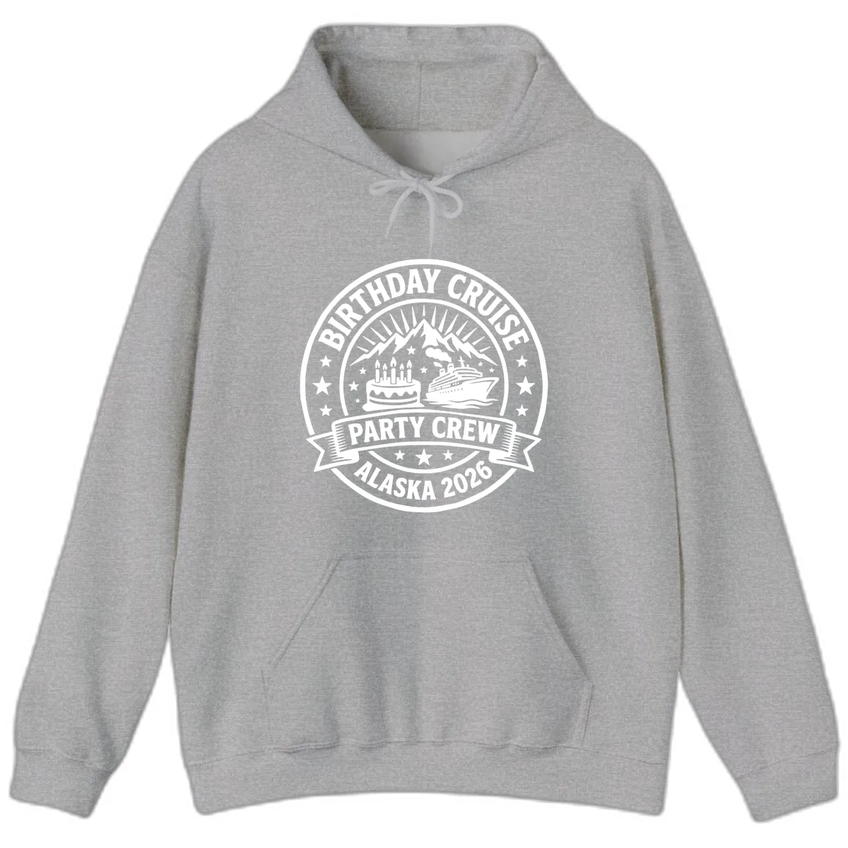 Birthday Cruise Party Crew Alaska 2026 Hoodie in Sport Grey