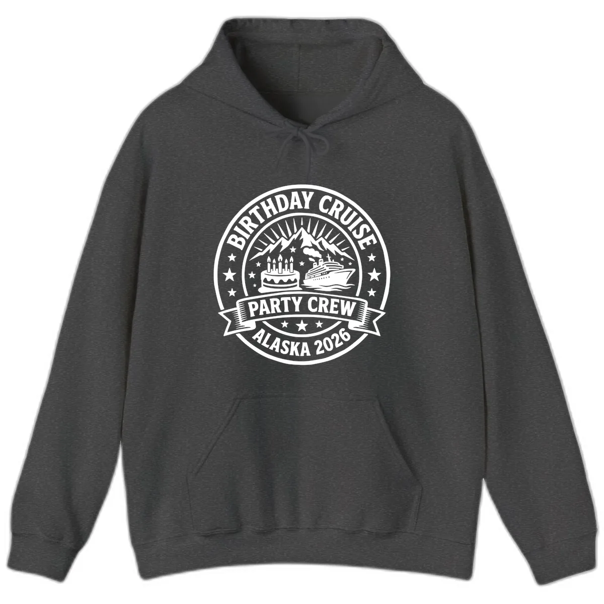 Birthday Cruise Party Crew Alaska 2026 Hoodie in Dark Heather