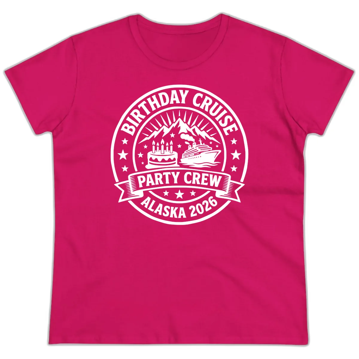 Birthday Cruise Party Crew Alaska 2026 Ladies Tee in Heliconia