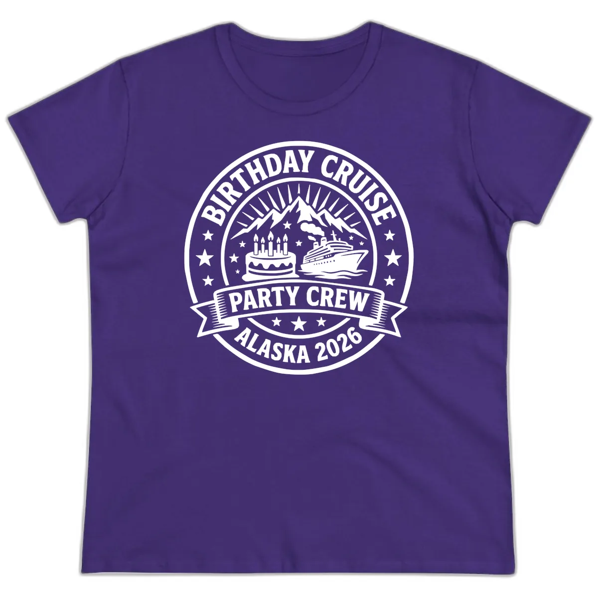 Birthday Cruise Party Crew Alaska 2026 Ladies Tee in Purple