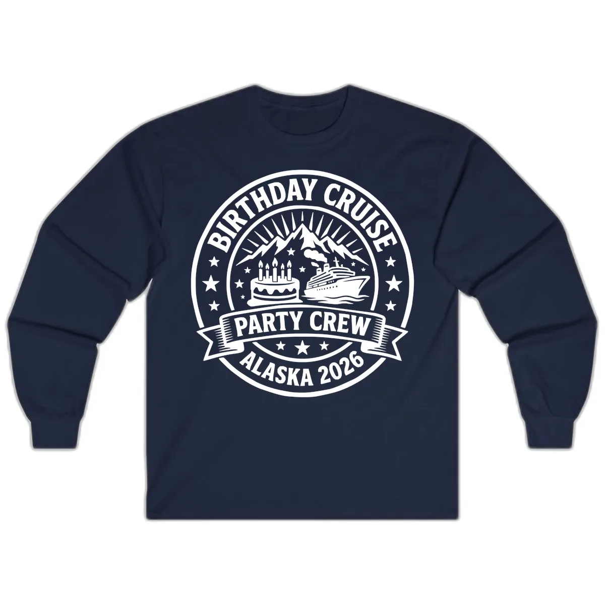 Birthday Cruise Party Crew Alaska 2026 Long Sleeve in Navy