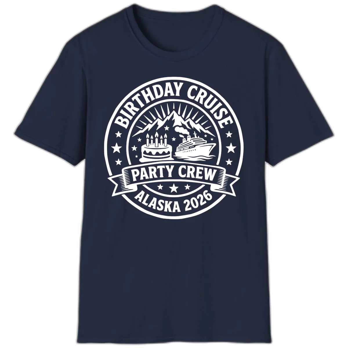 Birthday Cruise Party Crew Alaska 2026 T-Shirt in Navy