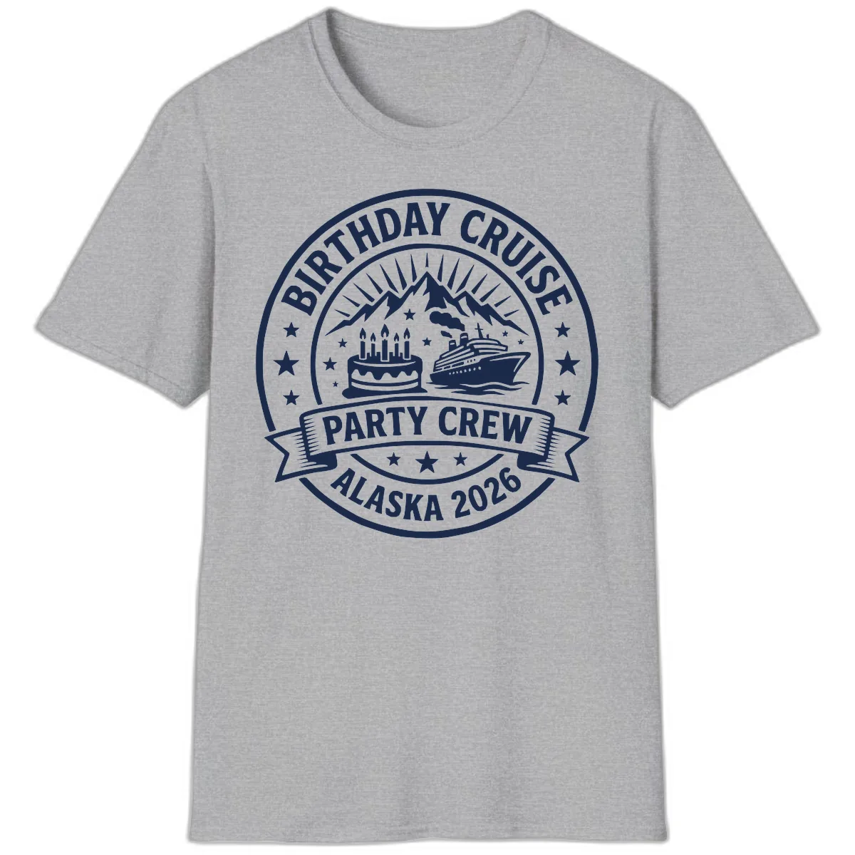 Birthday Cruise Party Crew Alaska 2026 T-Shirt in Sport Grey