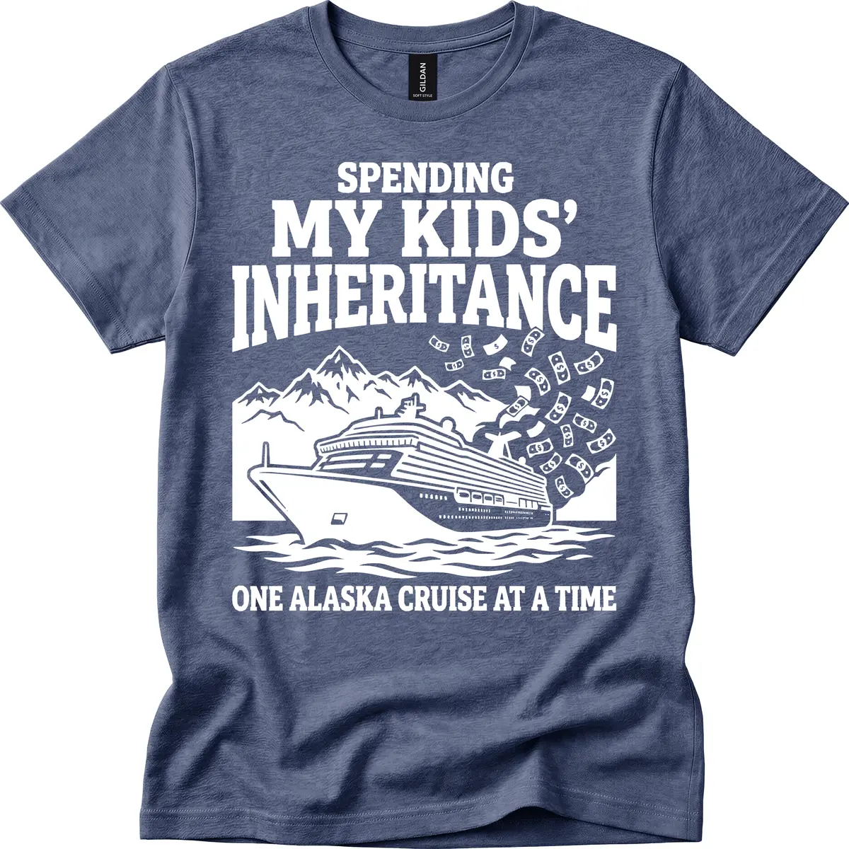 Spending My Kids' Inheritance Alaska Cruise T-Shirt in Heather Navy