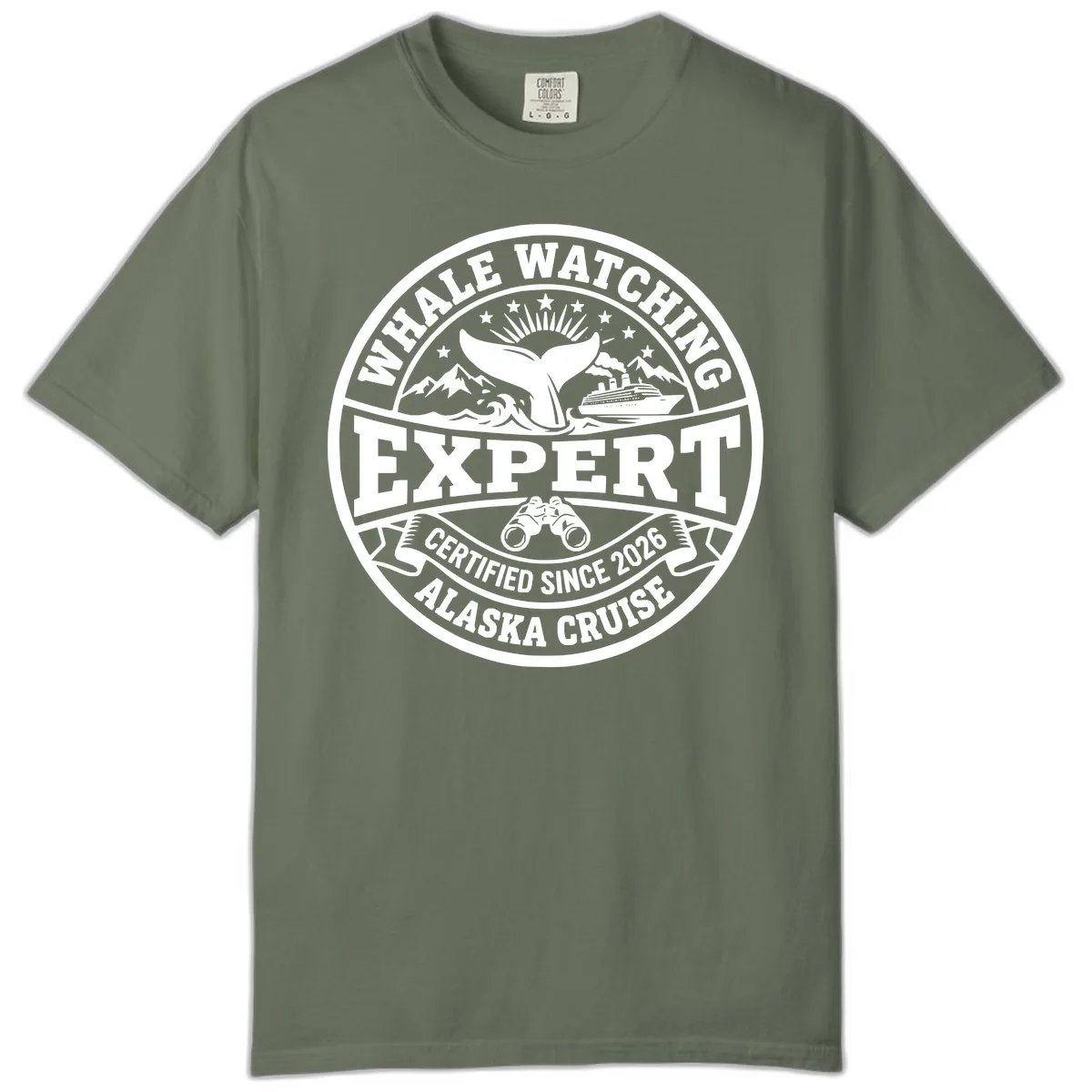 Whale Watching Expert Alaska Cruise Badge Comfort Color in Moss