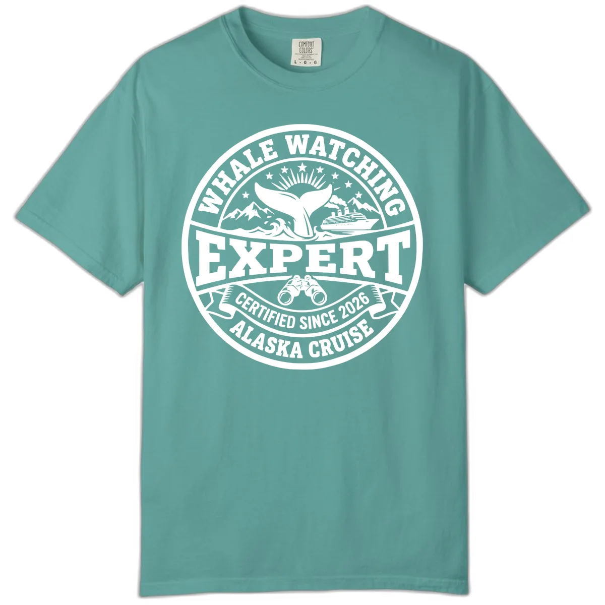 Whale Watching Expert Alaska Cruise Badge Comfort Color in Seafoam