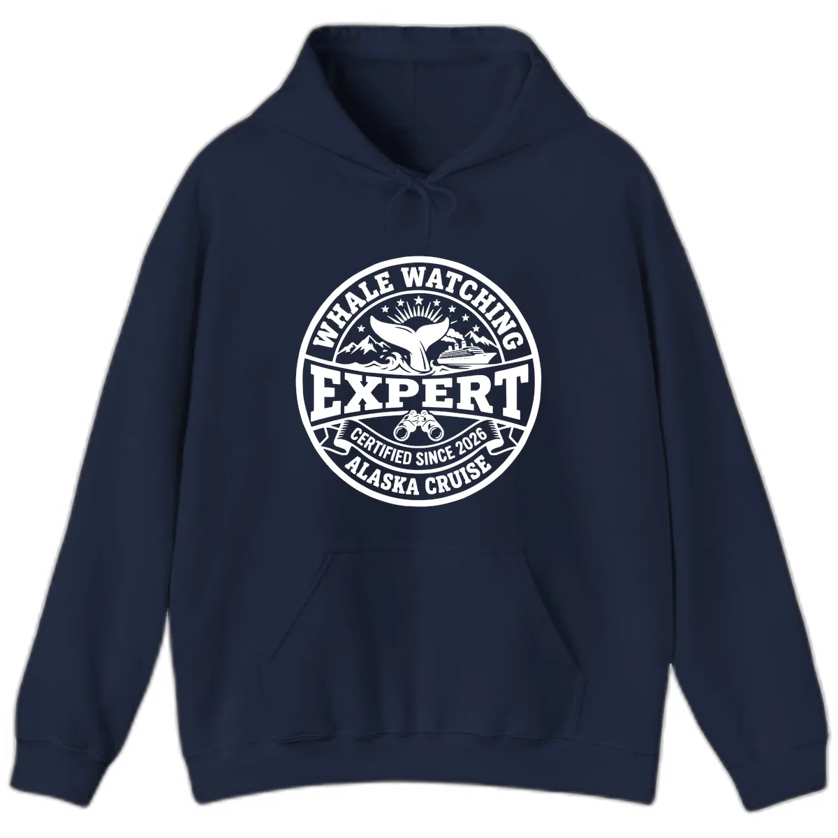 Whale Watching Expert Alaska Cruise Badge Hoodie in Navy